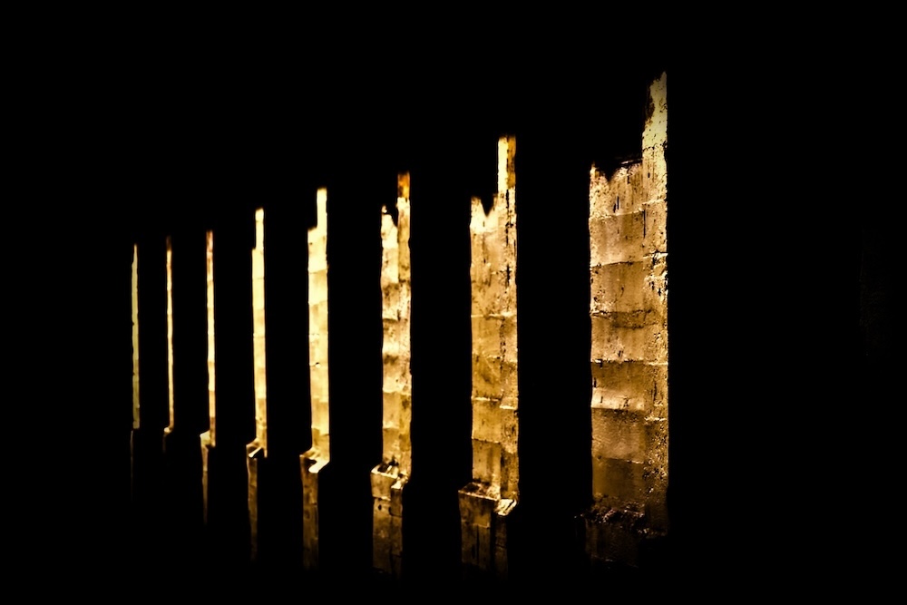 Columns captured in shadow